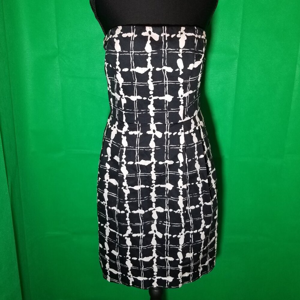 Express Design Studio Women Black White Strapless Midi Dress‎ Sz 8 Bodycon